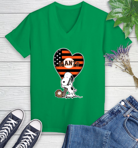 San Francisco Giants MLB Baseball The Peanuts Movie Adorable Snoopy Women's V-Neck T-Shirt 5