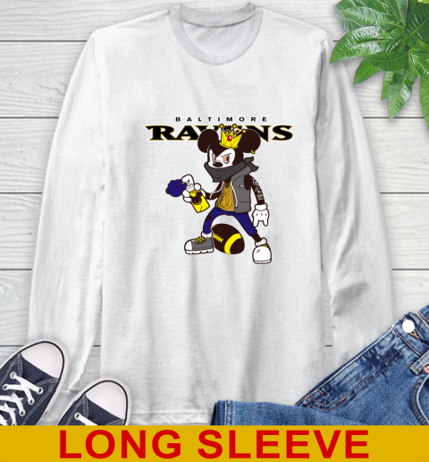 Baltimore Ravens NFL Football Mickey Peace Sign Sports Long Sleeve T-Shirt