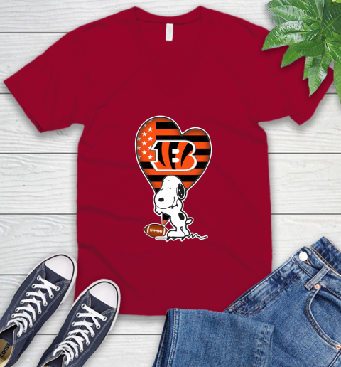 Cincinnati Bengals NFL Football The Peanuts Movie Adorable Snoopy V-Neck T-Shirt 8