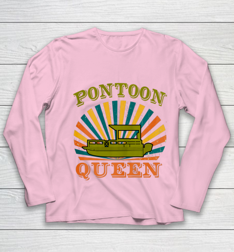 Vintage Pontoon Boat Queen Pontooning Gifts Youth Long Sleeve
