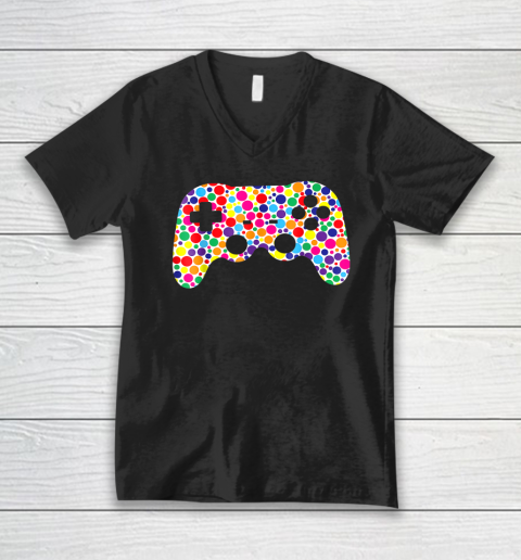 Colorful Polka Dot Game Controller International Dot Day V-Neck T-Shirt