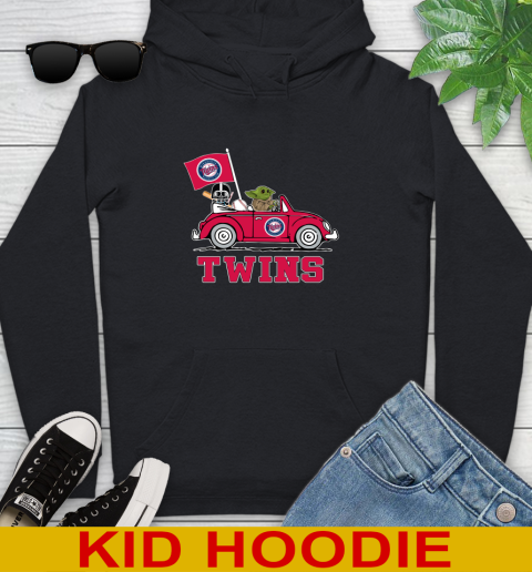 MLB Baseball Minnesota Twins Darth Vader Baby Yoda Driving Star Wars Shirt Youth Hoodie 2