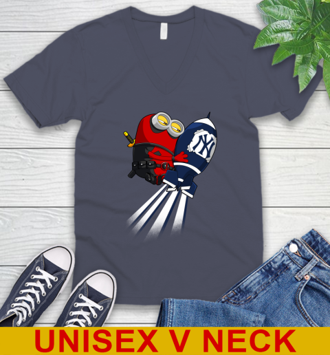 MLB Baseball New York Yankees Deadpool Minion Marvel Shirt V-Neck T-Shirt 7