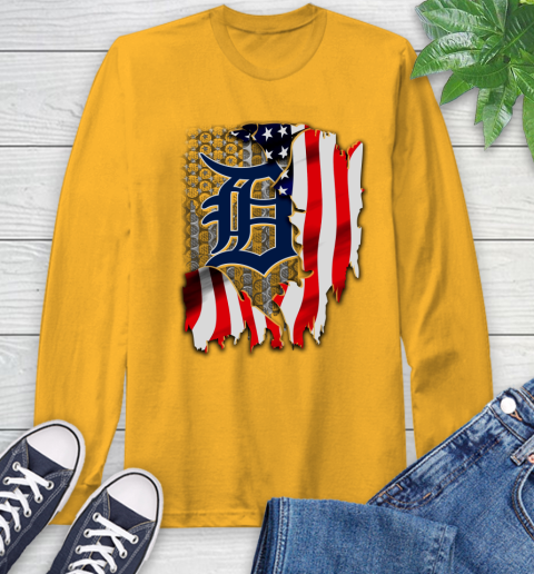 Detroit Tigers MLB Baseball American Flag Long Sleeve T-Shirt 2
