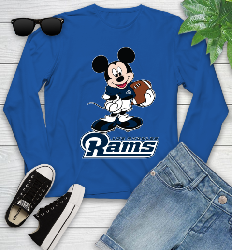 NFL Football Los Angeles Rams Cheerful Mickey Mouse Shirt Youth Long Sleeve 10