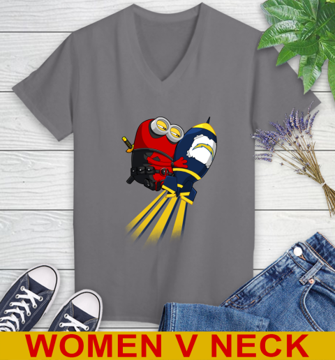 NFL Football Los Angeles Chargers Deadpool Minion Marvel Shirt Women's V-Neck T-Shirt 11