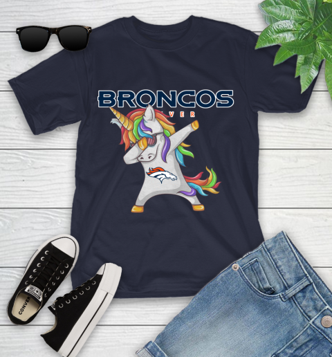 Denver Broncos NFL Football Funny Unicorn Dabbing Sports Youth T-Shirt 3