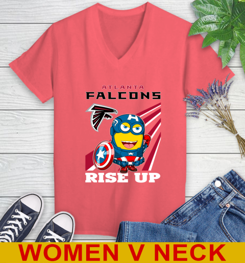NFL Football Atlanta Falcons Captain America Marvel Avengers Minion Shirt Women's V-Neck T-Shirt 6