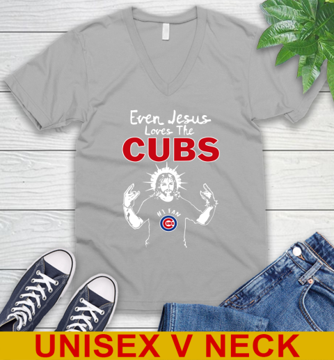 Chicago Cubs MLB Baseball Even Jesus Loves The Cubs Shirt V-Neck T-Shirt 3