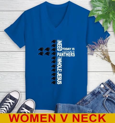 NFL All I Need Today Is A Little Bit Of Carolina Panthers Shirt Women's V-Neck T-Shirt 9