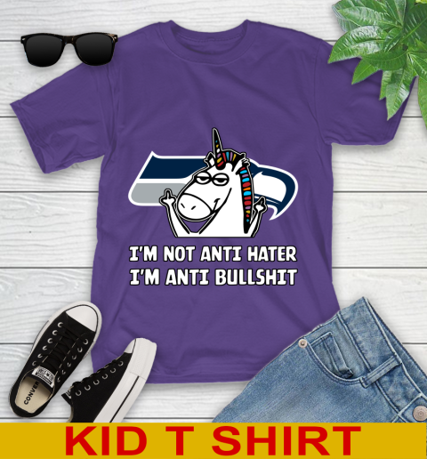 Seattle Seahawks NFL Football Unicorn I'm Not Anti Hater I'm Anti Bullshit Youth T-Shirt 4