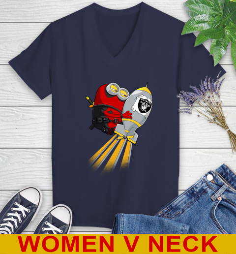 NFL Football Oakland Raiders Deadpool Minion Marvel Shirt Women's V-Neck T-Shirt 12