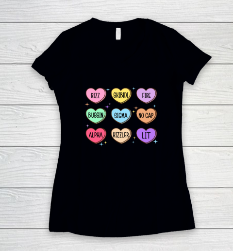 Skibidi Valentine's Day Candy Heart Funny Valentine Rizz Women's V-Neck T-Shirt