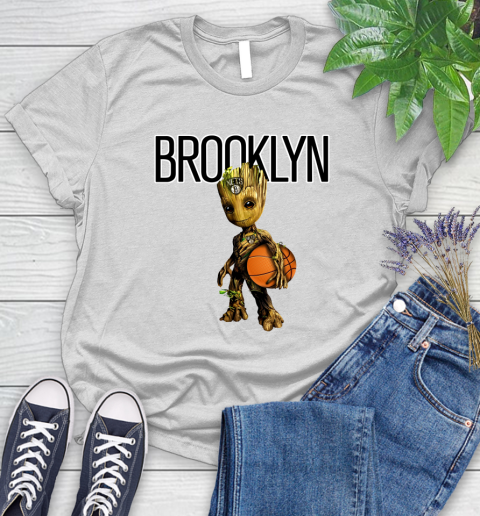 Brooklyn Nets NBA Basketball Groot Marvel Guardians Of The Galaxy Women's T-Shirt