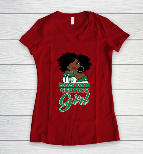 Boston Celtics Girl NBA Women's V-Neck T-Shirt 10