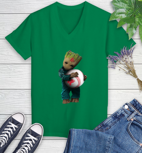 MLB Groot Guardians Of The Galaxy Baseball Sports Boston Red Sox Women's V-Neck T-Shirt 5
