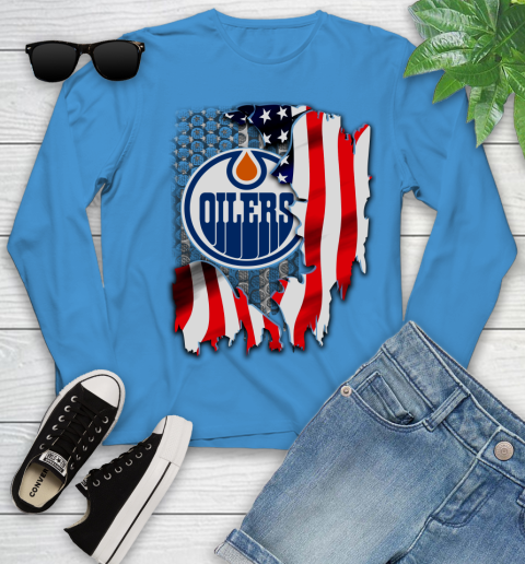 Edmonton Oilers NHL Hockey American Flag Youth Long Sleeve 8