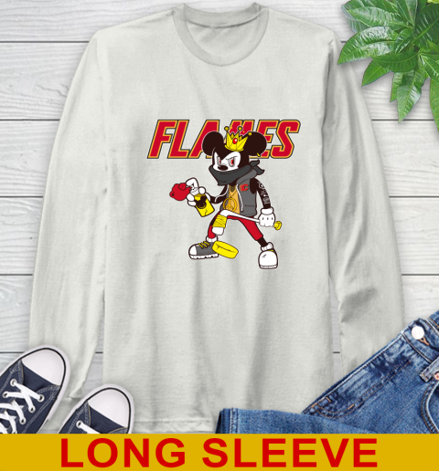 Calgary Flames NHL Hockey Mickey Peace Sign Sports Long Sleeve T-Shirt 12