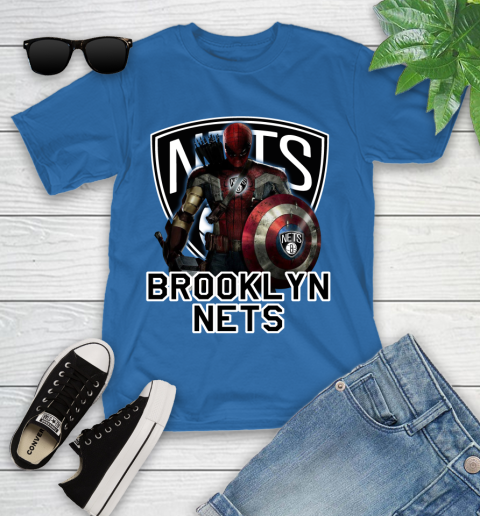 Brooklyn Nets NBA Basketball Captain America Thor Spider Man Hawkeye Avengers Youth T-Shirt 9