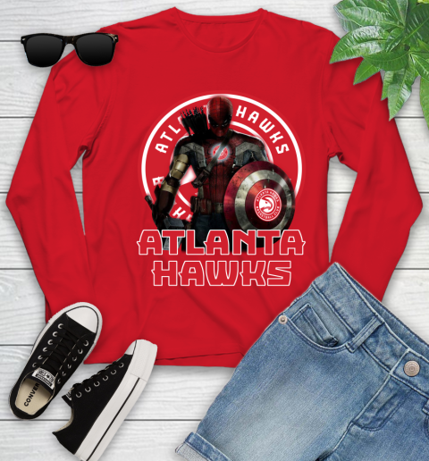 Atlanta Hawks NBA Basketball Captain America Thor Spider Man Hawkeye Avengers Youth Long Sleeve 11