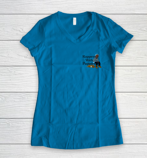 Rappers With Puppies Front and Back Women's V-Neck T-Shirt 4