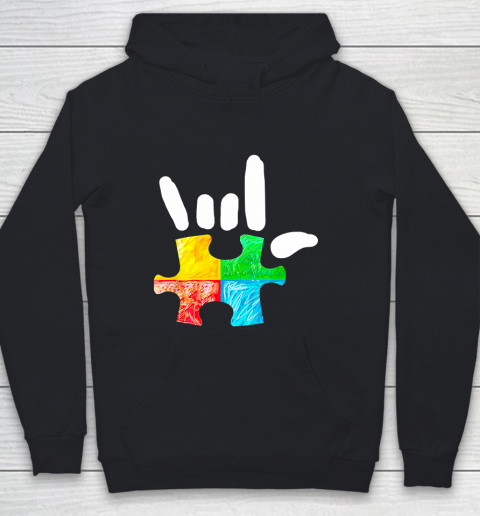 Autism Awareness Hand Rock and Roll Puzzle Pieces Tie Dye Style Youth Hoodie