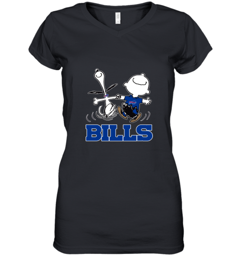 Snoopy And Charlie Brown Happy Buffalo Bills Fans Women's V-Neck T-Shirt