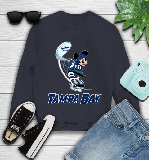 NHL Hockey Tampa Bay Lightning Cheerful Mickey Mouse Shirt Youth Sweatshirt 3