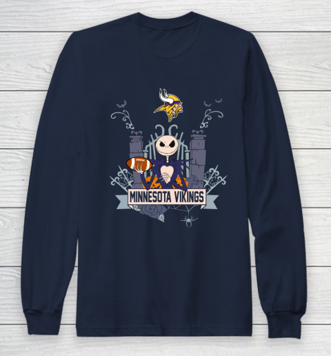 NFL Minnesota Vikings Football Jack Skellington Halloween Long Sleeve T-Shirt 2