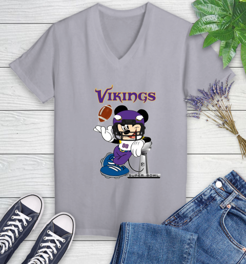 NFL Minnesota Vikings Mickey Mouse Disney Super Bowl Football T Shirt Women's V-Neck T-Shirt 4