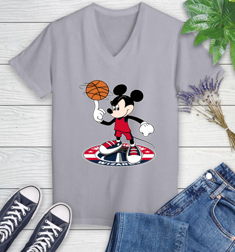 NBA Basketball Washington Wizards Cheerful Mickey Disney Shirt Women's V-Neck T-Shirt 4