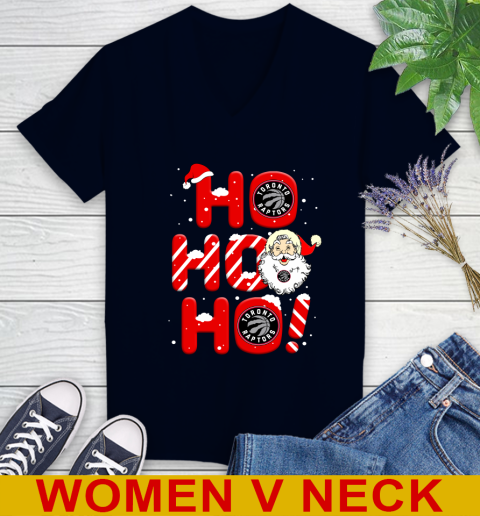Toronto Raptors NBA Basketball Ho Ho Ho Santa Claus Merry Christmas Shirt Women's V-Neck T-Shirt 2