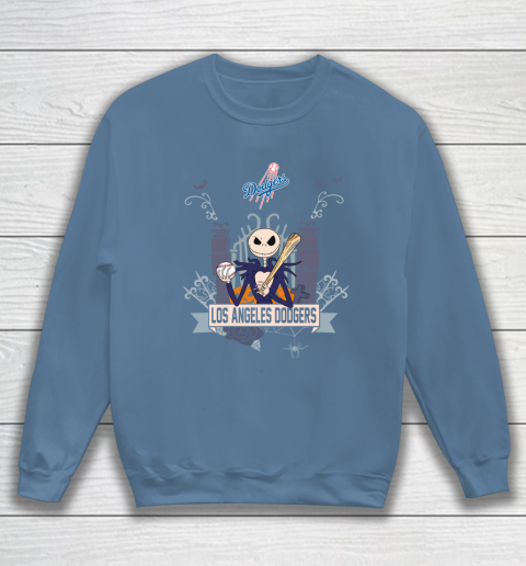 MLB Los Angeles Dodgers Baseball Jack Skellington Halloween Sweatshirt 6