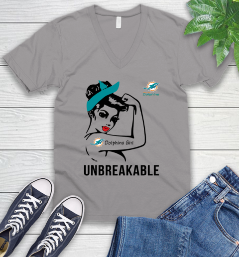NFL Miami Dolphins Girl Unbreakable Football Sports V-Neck T-Shirt 2