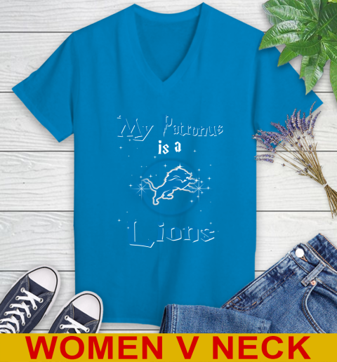 NFL Football Harry Potter My Patronus Is A Detroit Lions Women's V-Neck T-Shirt - Image 8