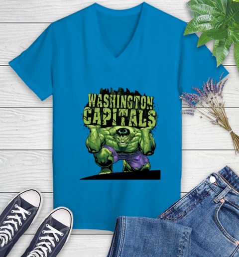 Washington Capitals NHL Hockey Incredible Hulk Marvel Avengers Sports Women's V-Neck T-Shirt 7