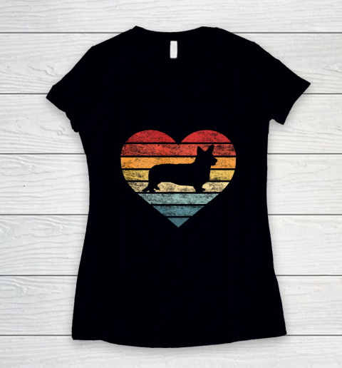 Dog Mom Shirt Corgi Lover Owner Gifts Retro Sunset Silhouette Dog Mom Women's V-Neck T-Shirt