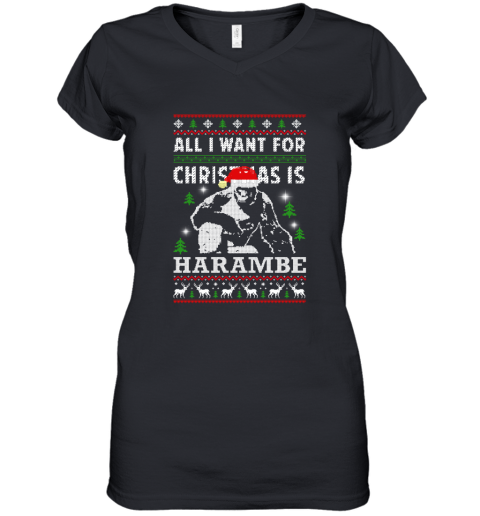 All I Want For Christmas Is Harambe Christmas Women's V-Neck T-Shirt