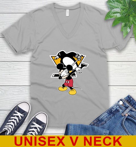 Pittsburgh Penguins NHL Hockey Dabbing Mickey Disney Sports V-Neck T-Shirt 4