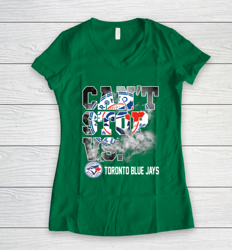 MLB Toronto Blue Jays Baseball Can't Stop Vs Blue Jays Women's V-Neck T-Shirt 3