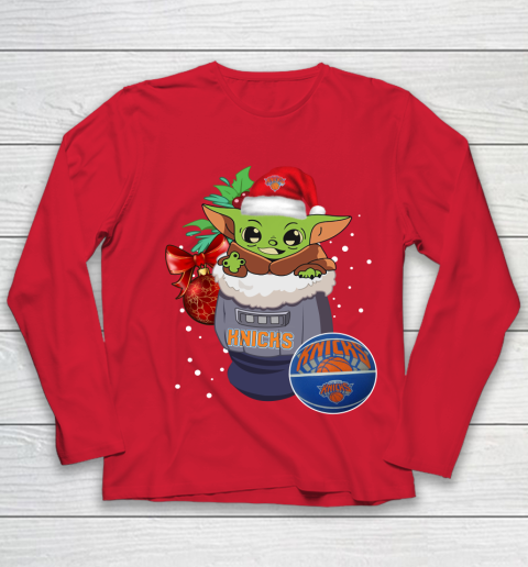 New York Knicks Christmas Baby Yoda Star Wars Funny Happy NBA Youth Long Sleeve 10