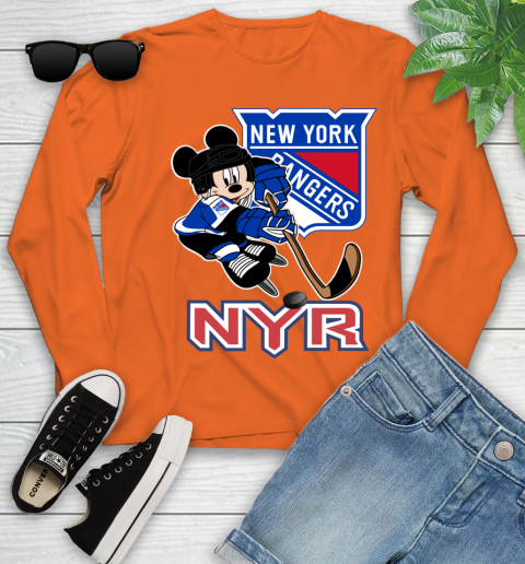 NHL New York Rangers Mickey Mouse Disney Hockey T Shirt Youth Long Sleeve 4
