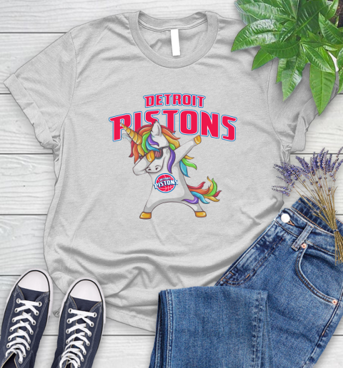 Detroit Pistons NBA Basketball Funny Unicorn Dabbing Sports Women's T-Shirt