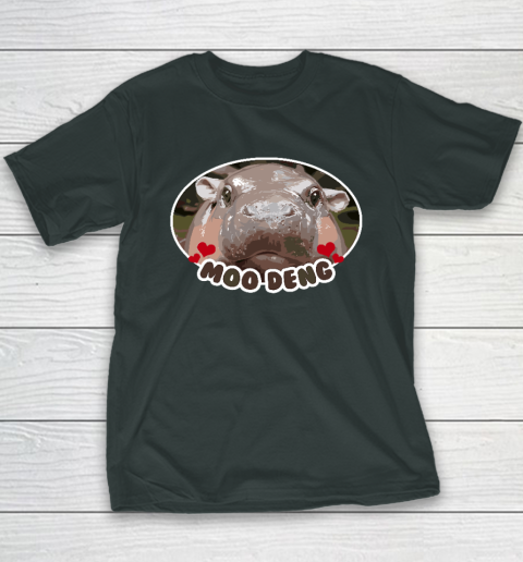 Moo Deng Bouncy Pig in Thai Picture The Cute Baby Hippo Youth T-Shirt 3