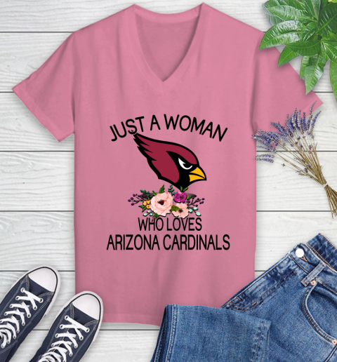 NFL Just A Woman Who Loves Arizona Cardinals Football Sports Women s V Neck T Shirt Tee For Sports