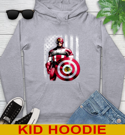 Chicago Blackhawks NHL Hockey Captain America Marvel Avengers American Flag Shirt Youth Hoodie 6