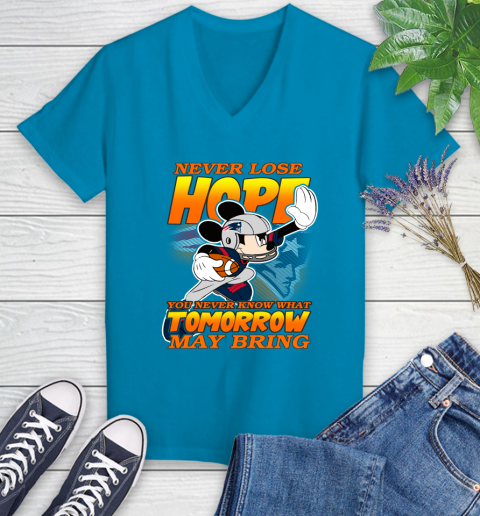 New England Patriots NFL Football Mickey Disney Never Lose Hope Women's V-Neck T-Shirt 7