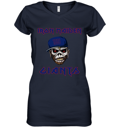 NFL New York Giants Iron Maiden Rock Band Music Football Sports HUkDvGlmJZ0 women v neck t shirt 39 95 151514 front navy
