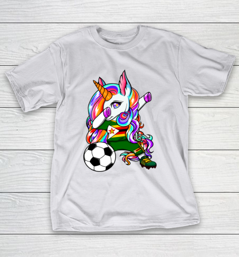 Dabbing Unicorn Zimbabwe Soccer Fans Jersey Flag Football T-Shirt 12