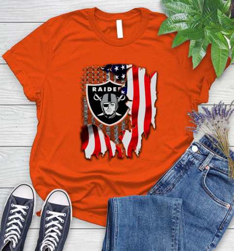 Oakland Raiders NFL Football American Flag Women's T-Shirt 3